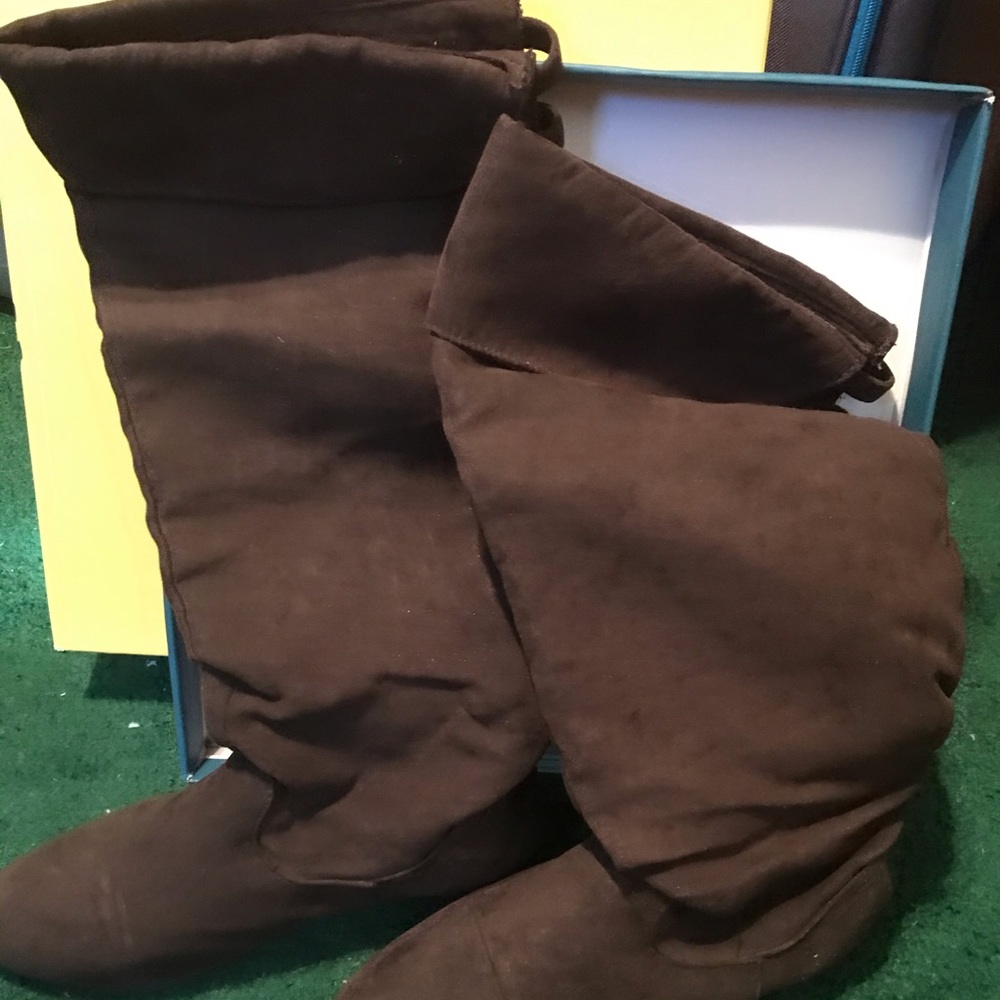 Brown suede knee high boots